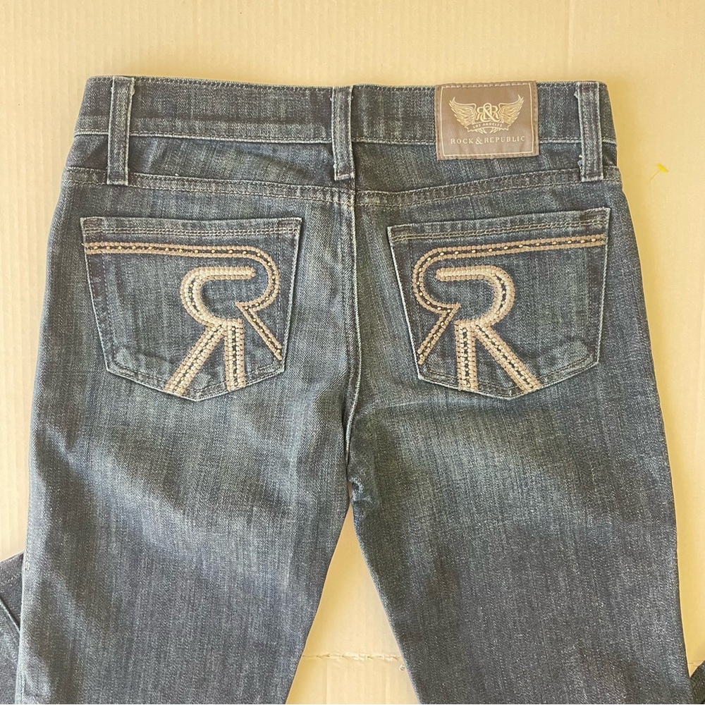 Y2K Rock & Republic women’s Dark Blue Jeans Embellished Pockets - Picture 9 of 14